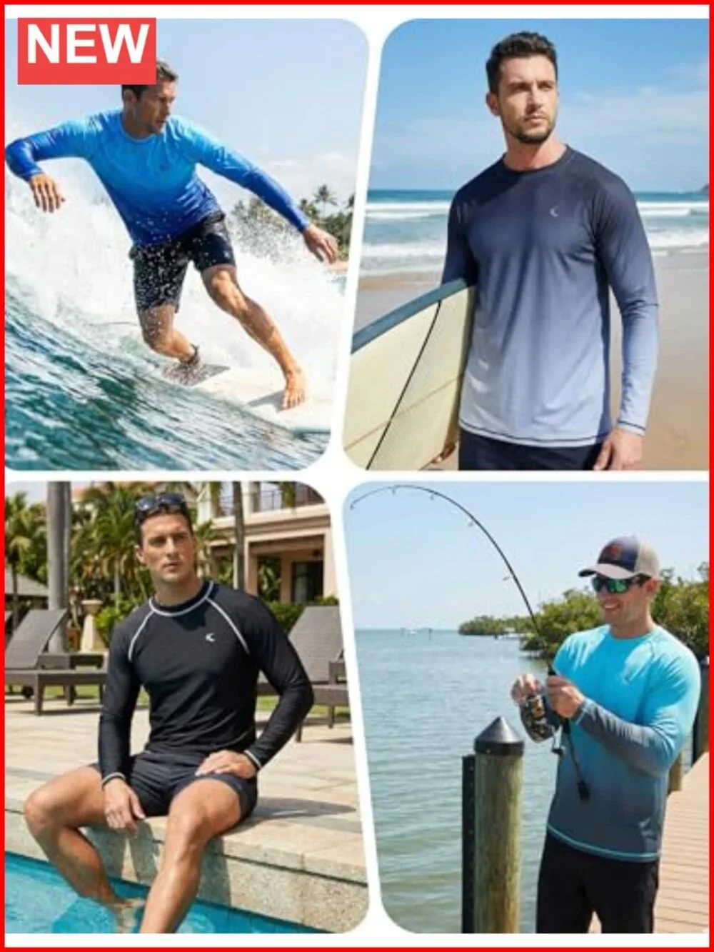 UPF 50+ Long Sleeve Rash Guard Quick Dry 4-Way Stretch UV Sun Protection Swim